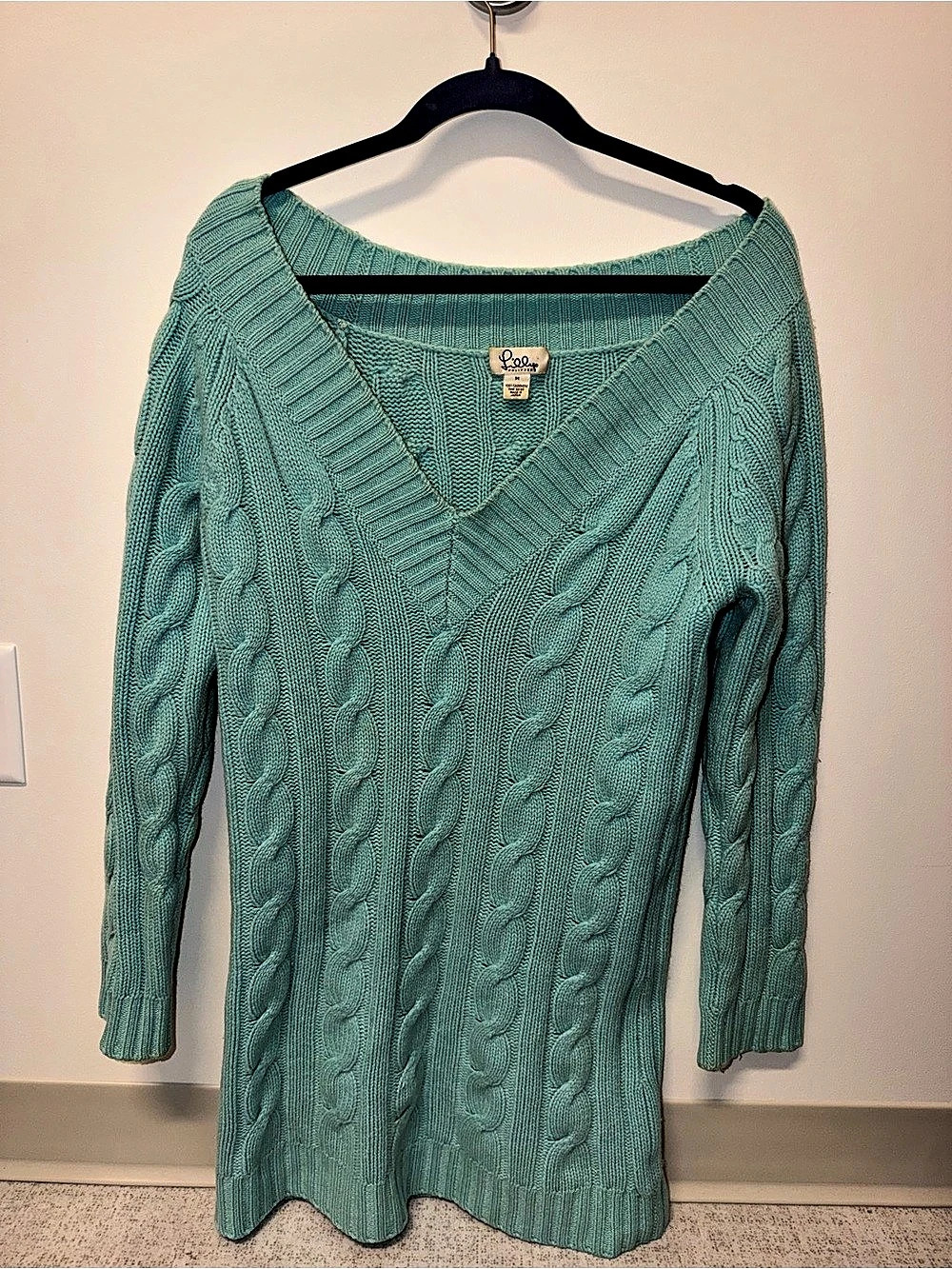 Lily Pulitzer 100% Cashmere Cable Knit V-Neck in Green Size Medium